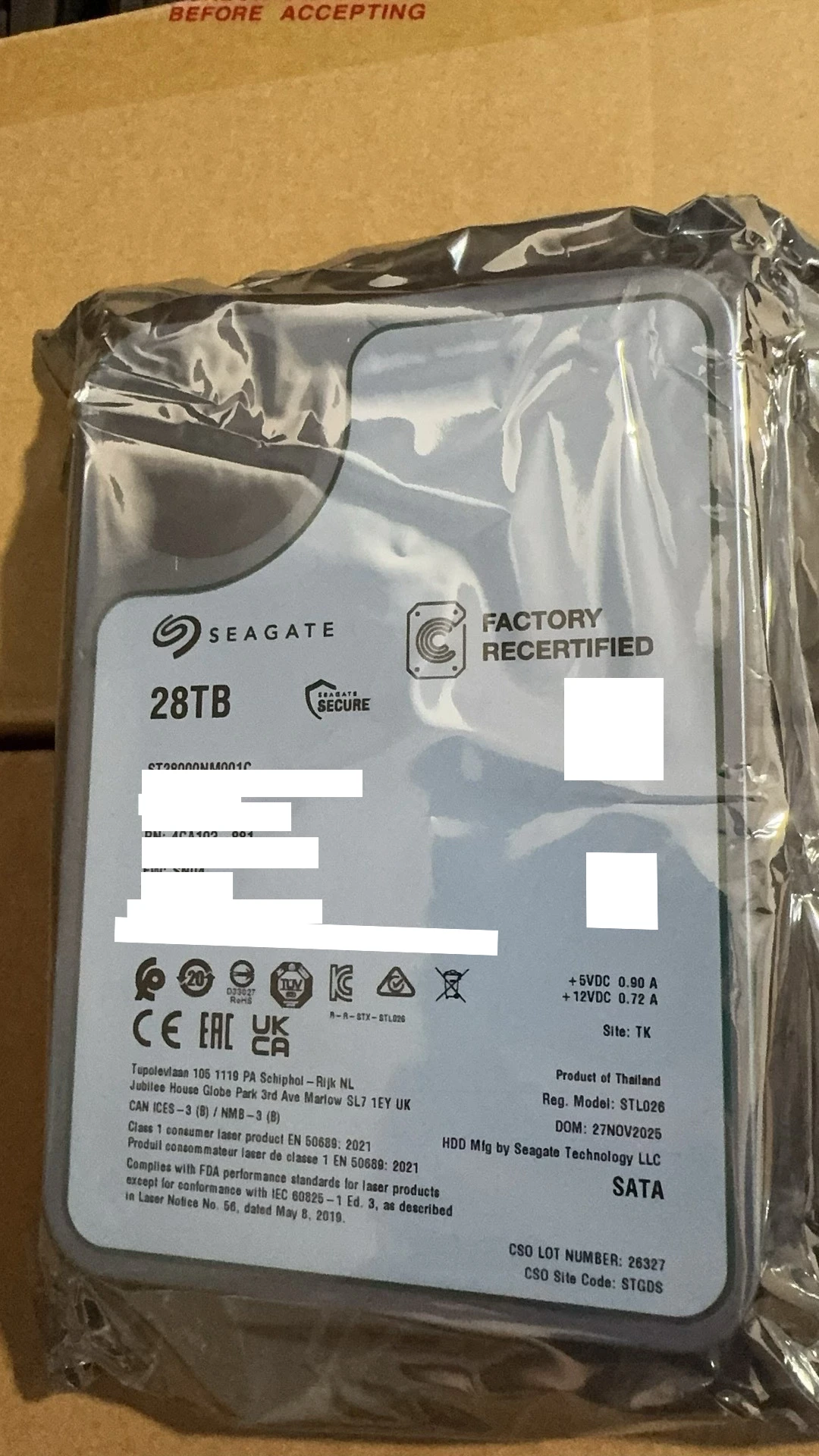 28TB SATA 3.5-inch 7.2K enterprise HDD real product photo