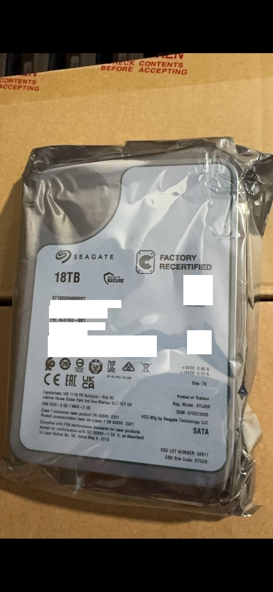 18TB SATA 3.5-inch 7.2K enterprise HDD real product photo
